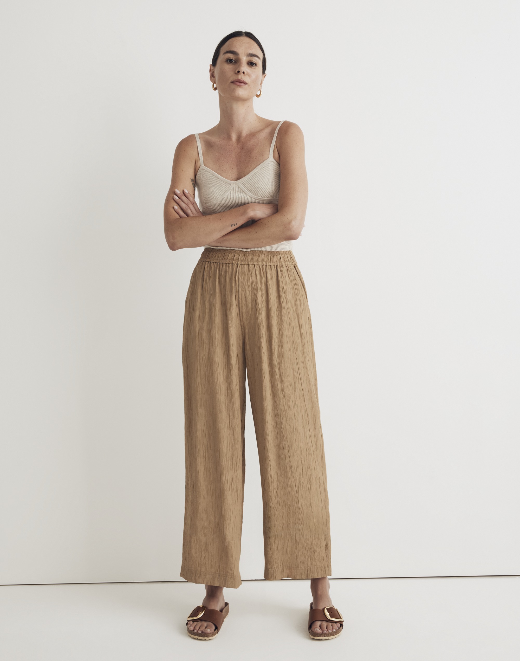 Crinkled Crepe Straight-Leg Crop Pants