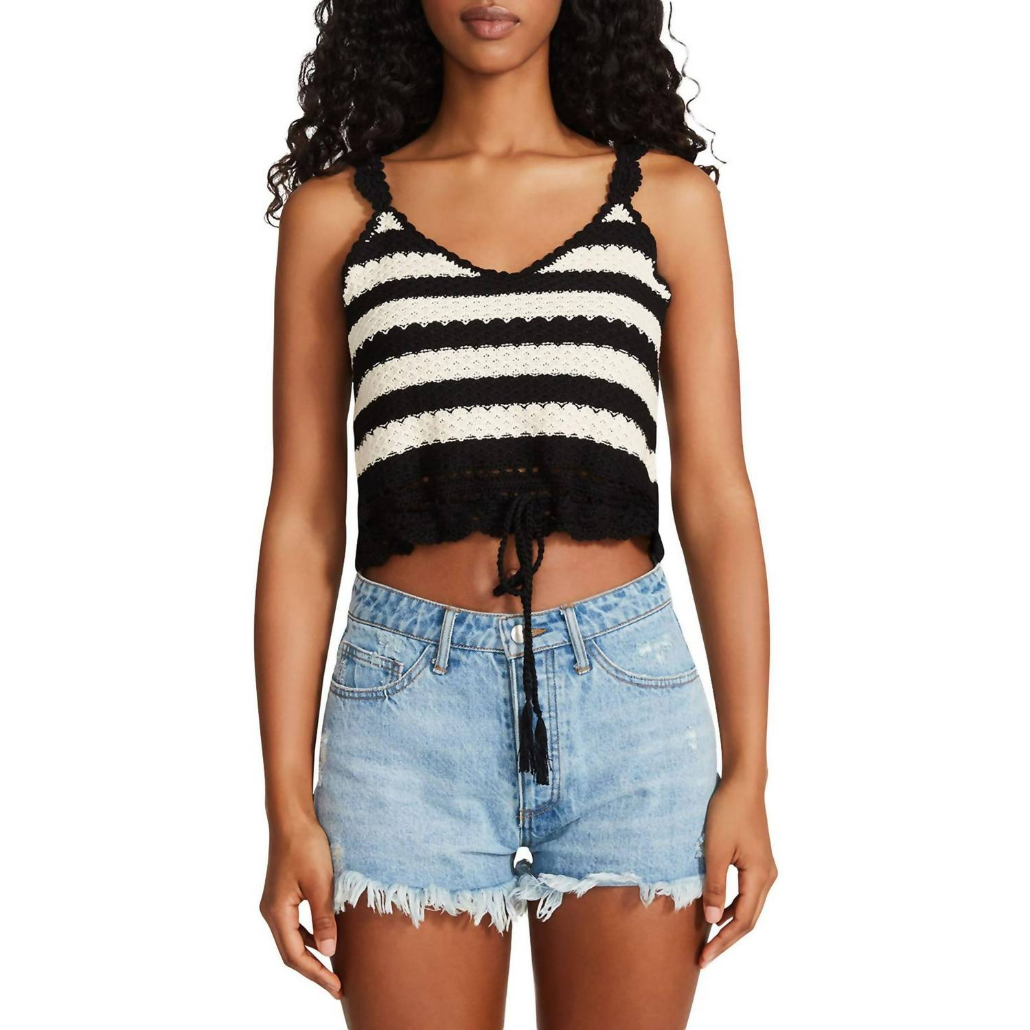 Crochet Crop Top In Black/ivory