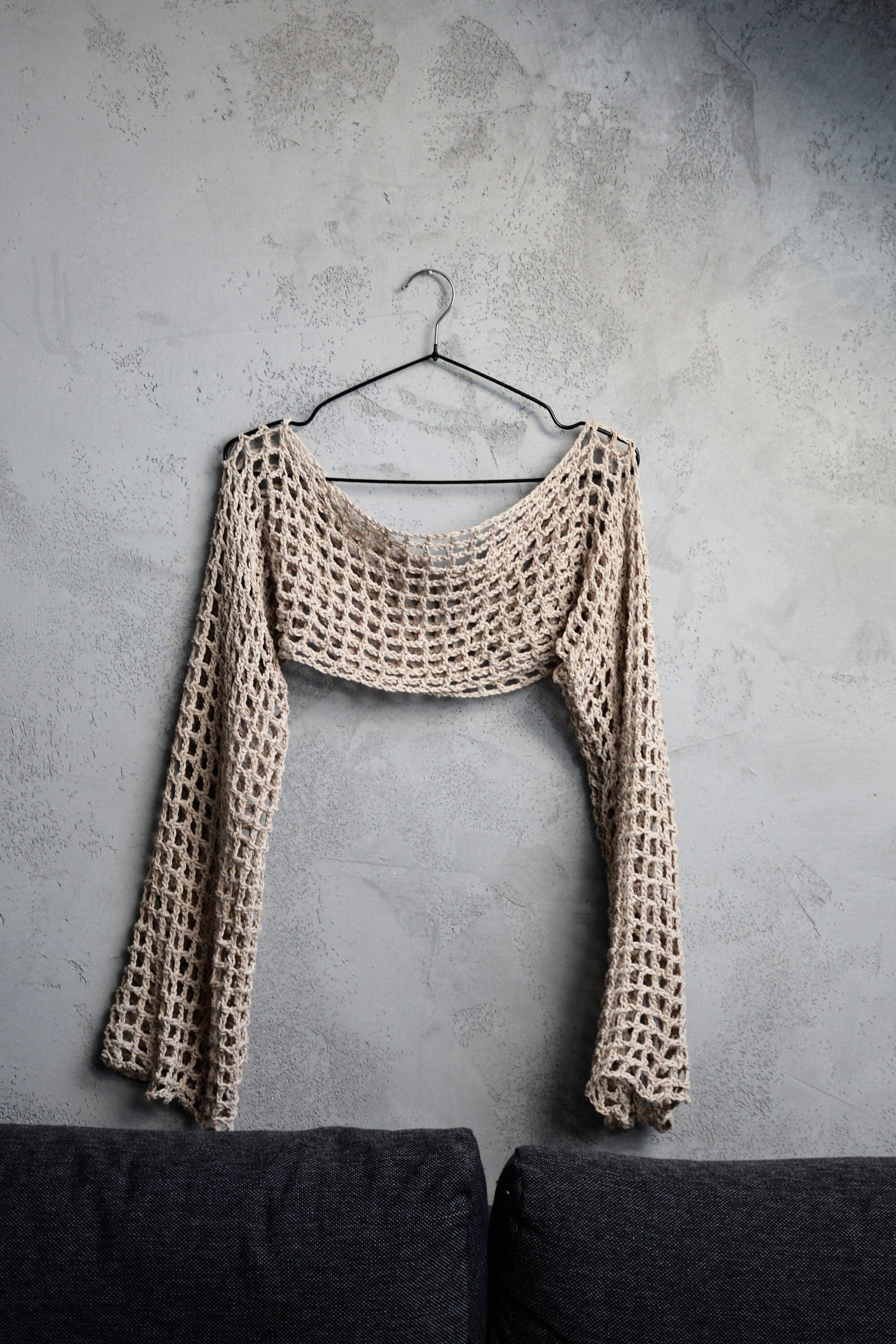 Crochet Mesh Sleeves, Cotton Summer Cropped Shrug, Hand Crocheted Beige Bolero, Boho Sleeves Fot Top Dress, Net