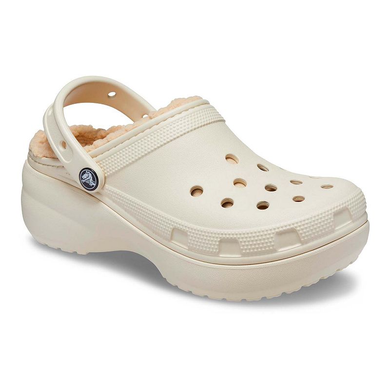 Crocs Classic Fuzz Lined Platform Women's Clogs, Size: 10, Ivory