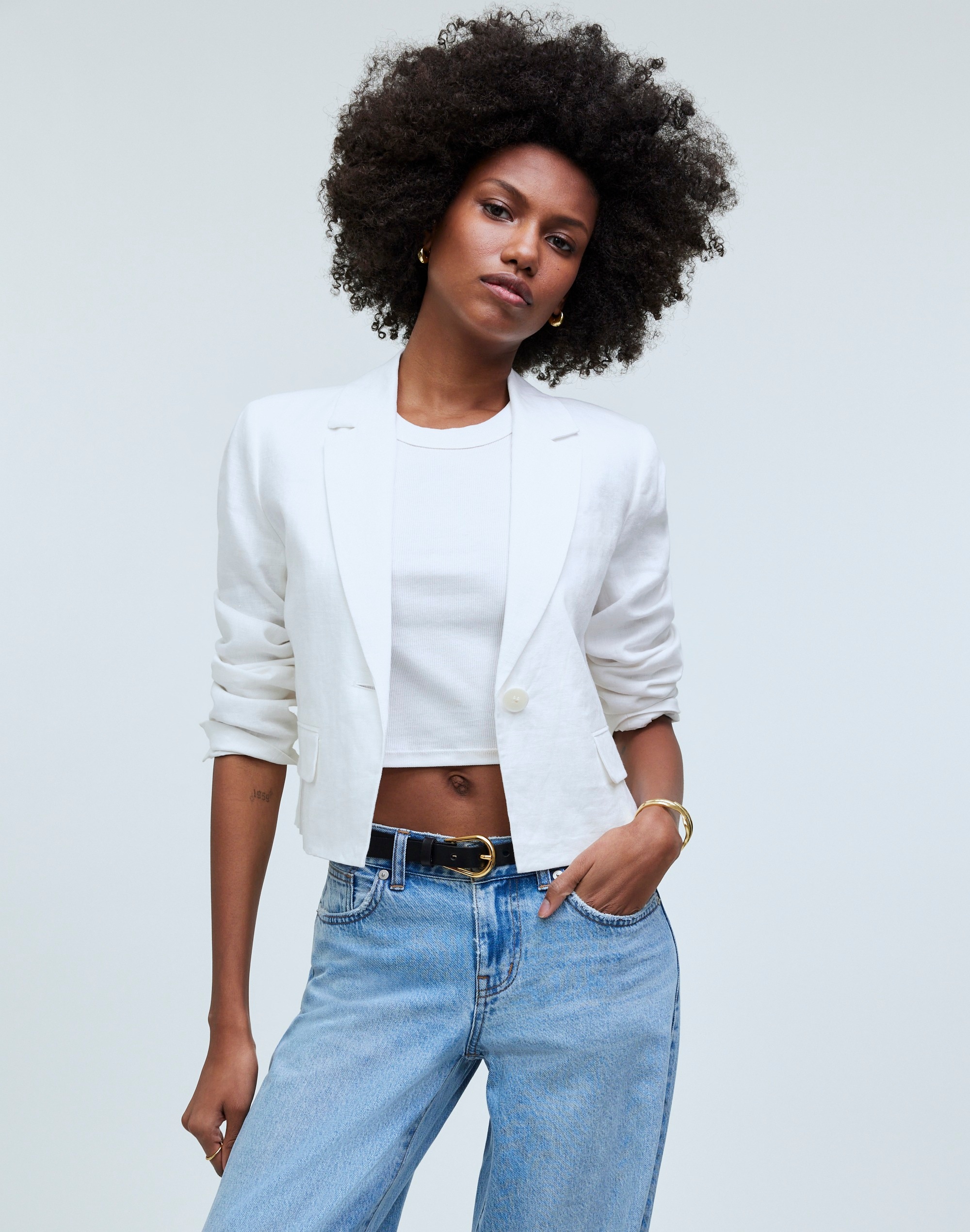 Cropped Blazer in 100% Linen