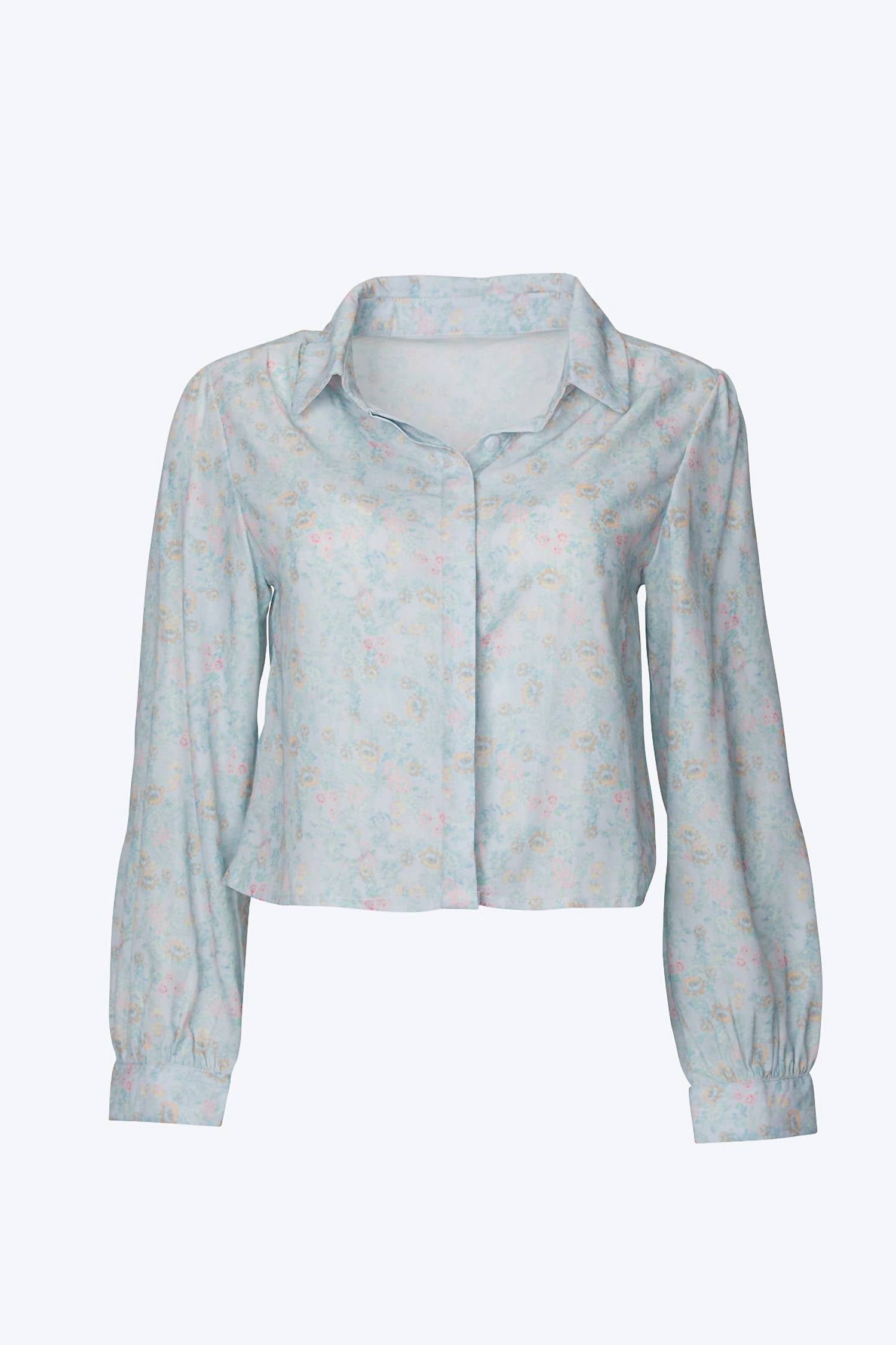 Cropped Floral-Print Pleated Chiffon Blouse In Pastel Floral