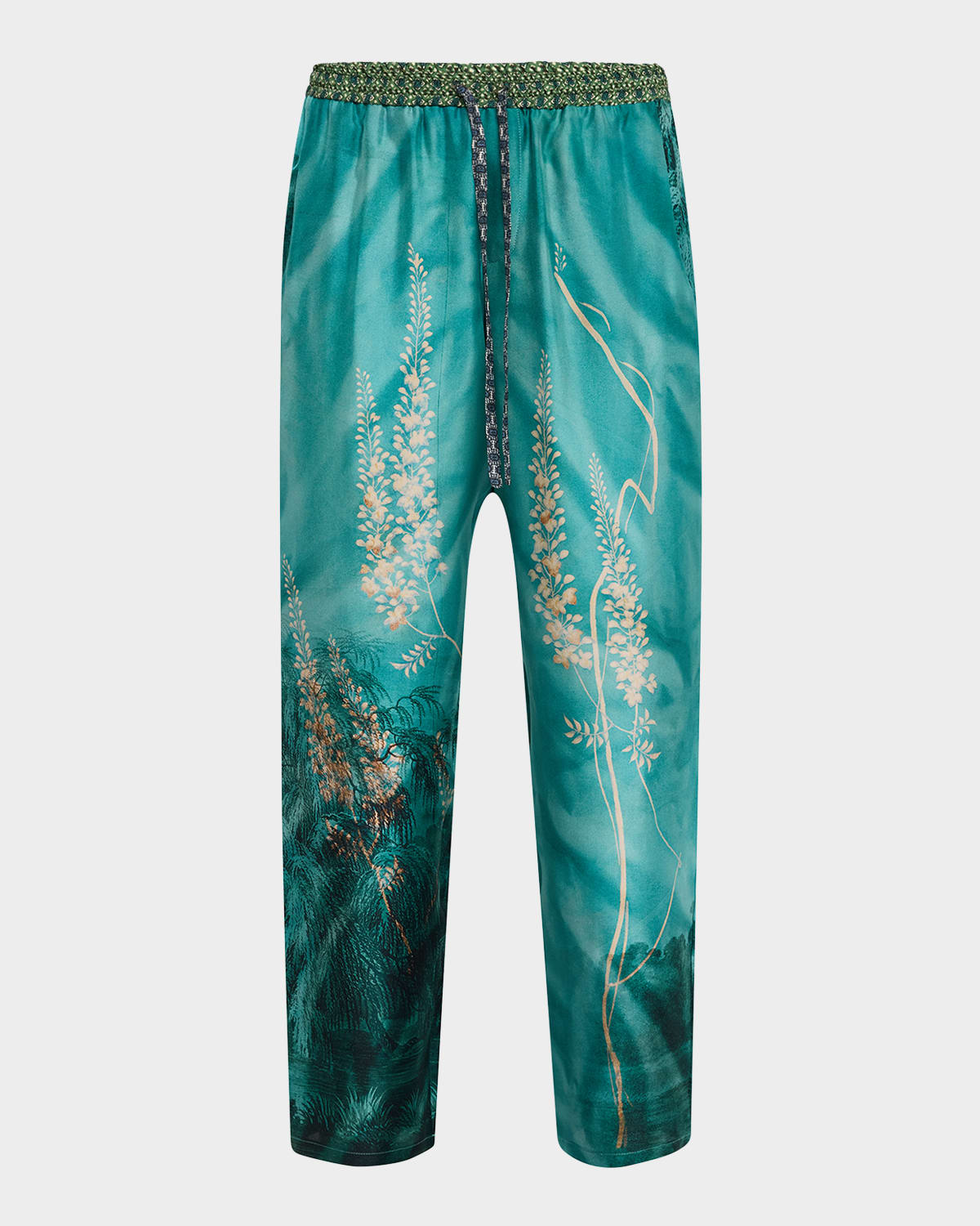 Cropped Floral-Print Silk Pants