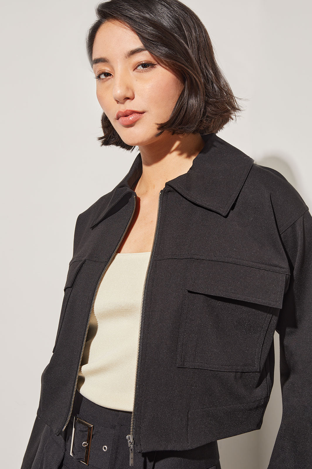 Cropped Jacket - Utility Pocket Stretch Ponte, Black