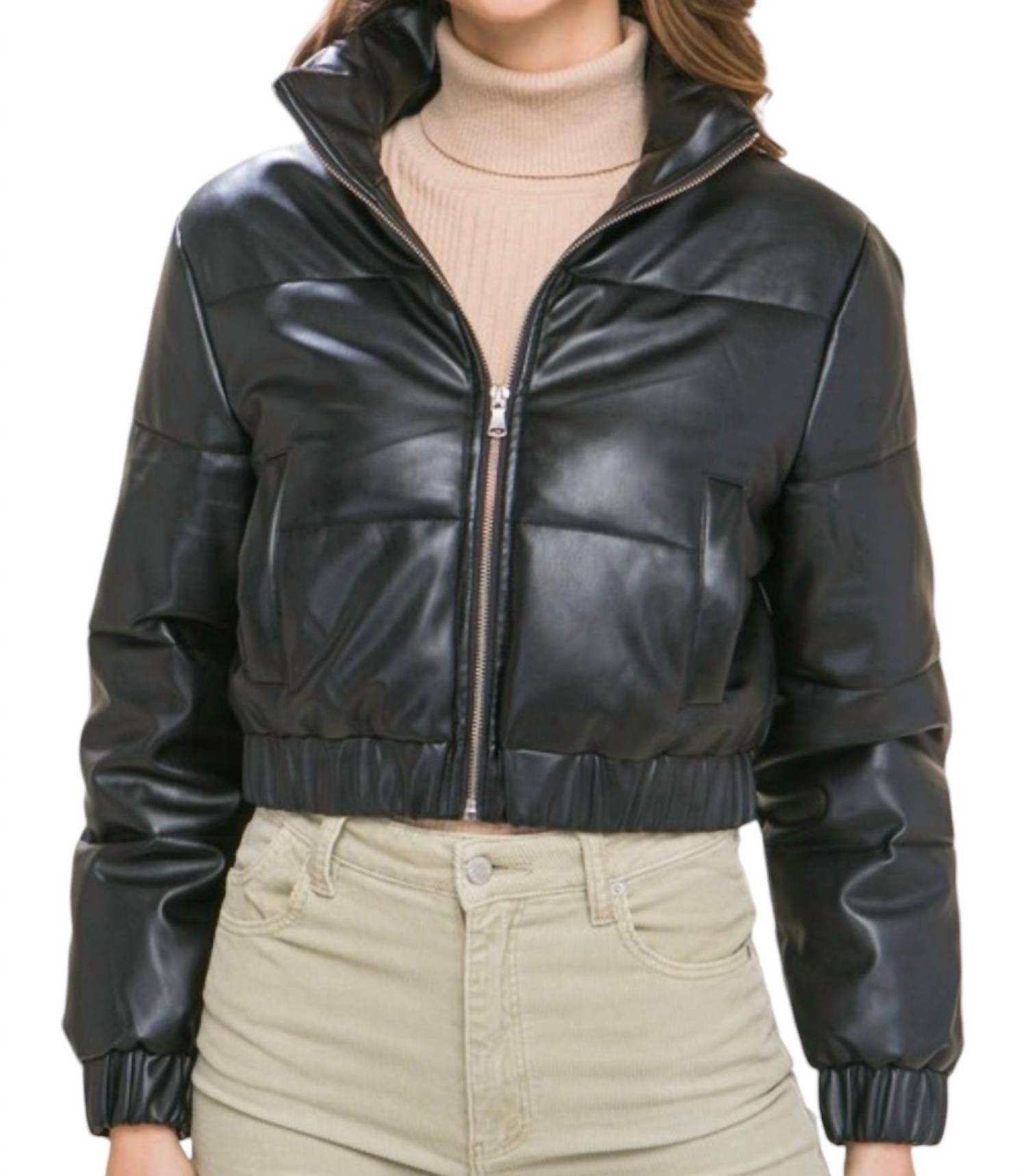 Cropped Puffer Jacket In Black