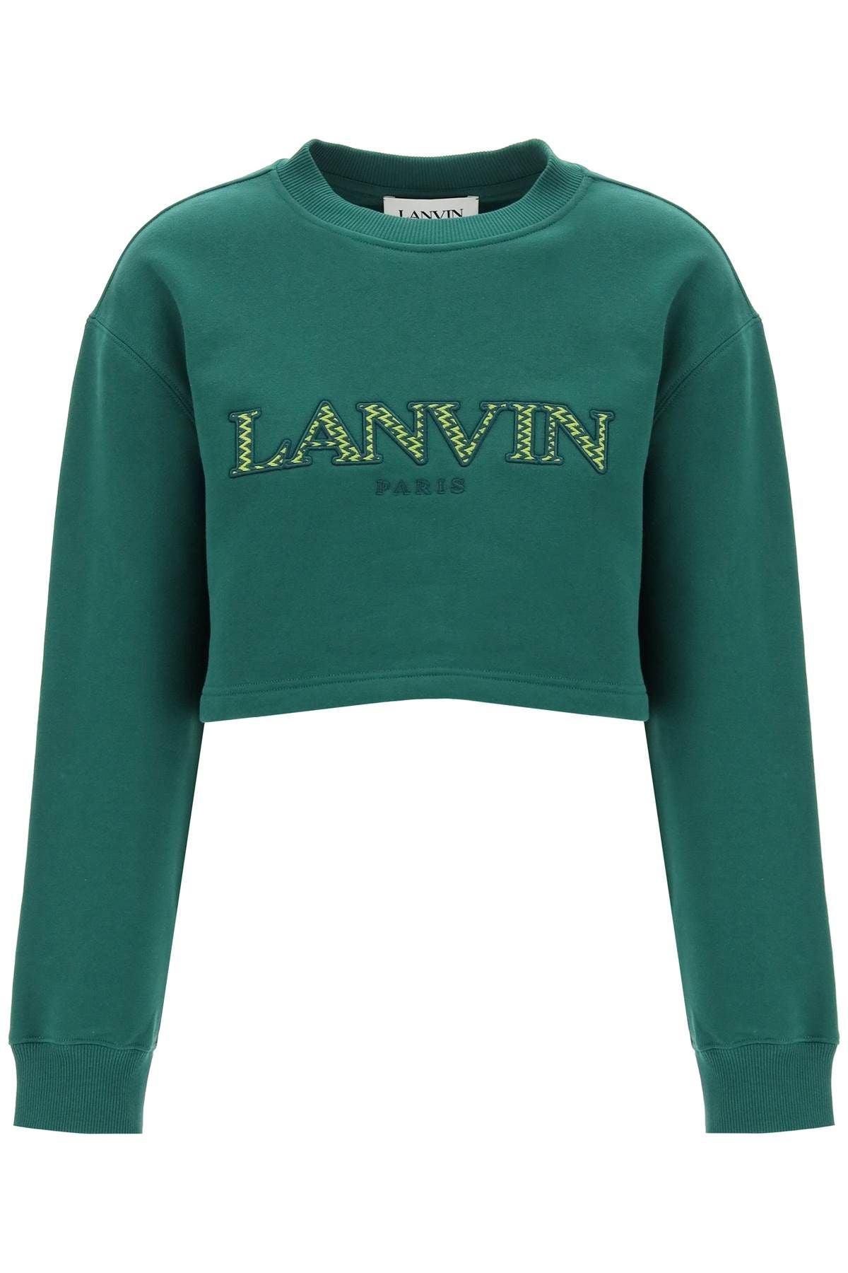 Cropped Sweatshirt With Embroidered Logo Patch