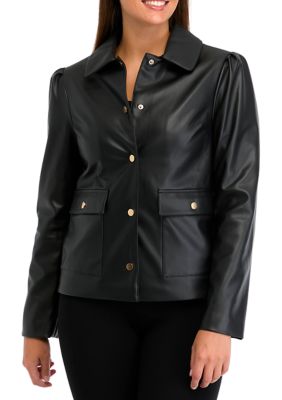 Crown & Ivy Women's Cropped Leather Jacket, Black, Small