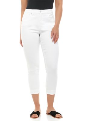 Crown & Ivy Women's High Rise Skinny Cropped Pants, White, 4