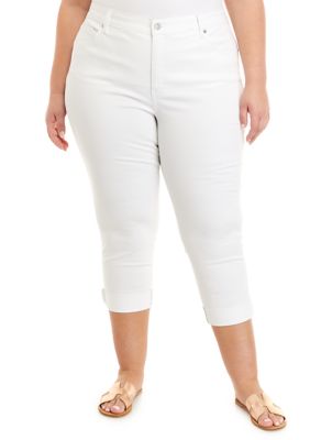 Crown & Ivy Women's Plus Size Color Denim Cropped Pants, White, 22W