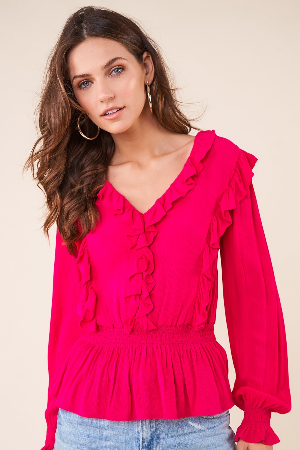 Crushing On You Ruffle Long Sleeve Peplum Top