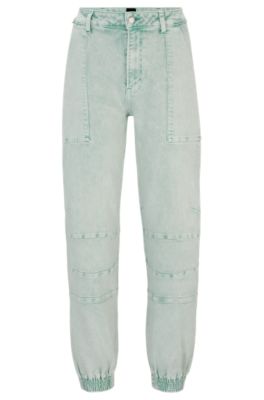 Cuffed relaxed-fit cargo jeans in rigid denim- Light Green Women's Jeans size 26