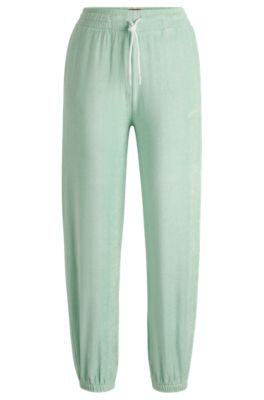 Cuffed tracksuit bottoms in terry fabric with handwritten logo- Light Green Women's Tracksuits size S