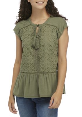 Cupio Women's Paisley Embroidered Peplum Top, Green, Small