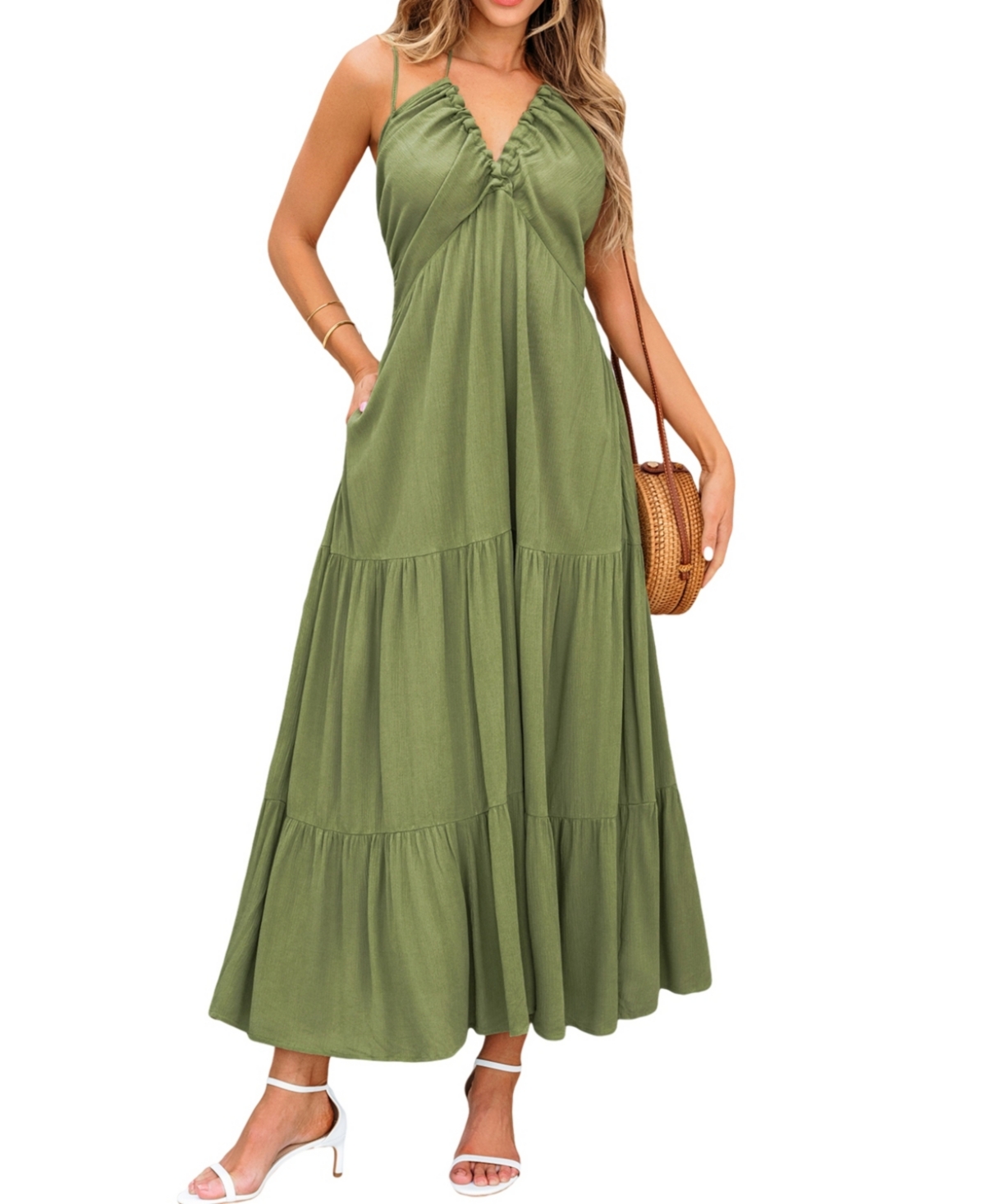 Cupshe Women's Olive Green Notched Neck Halter Midi Beach Dress - Dark green