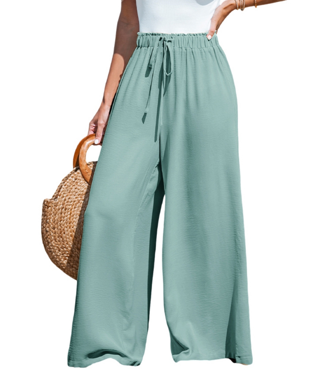 Cupshe Women's Summer Lovin Drawstring Wide-Leg Pants - Light/pastel green