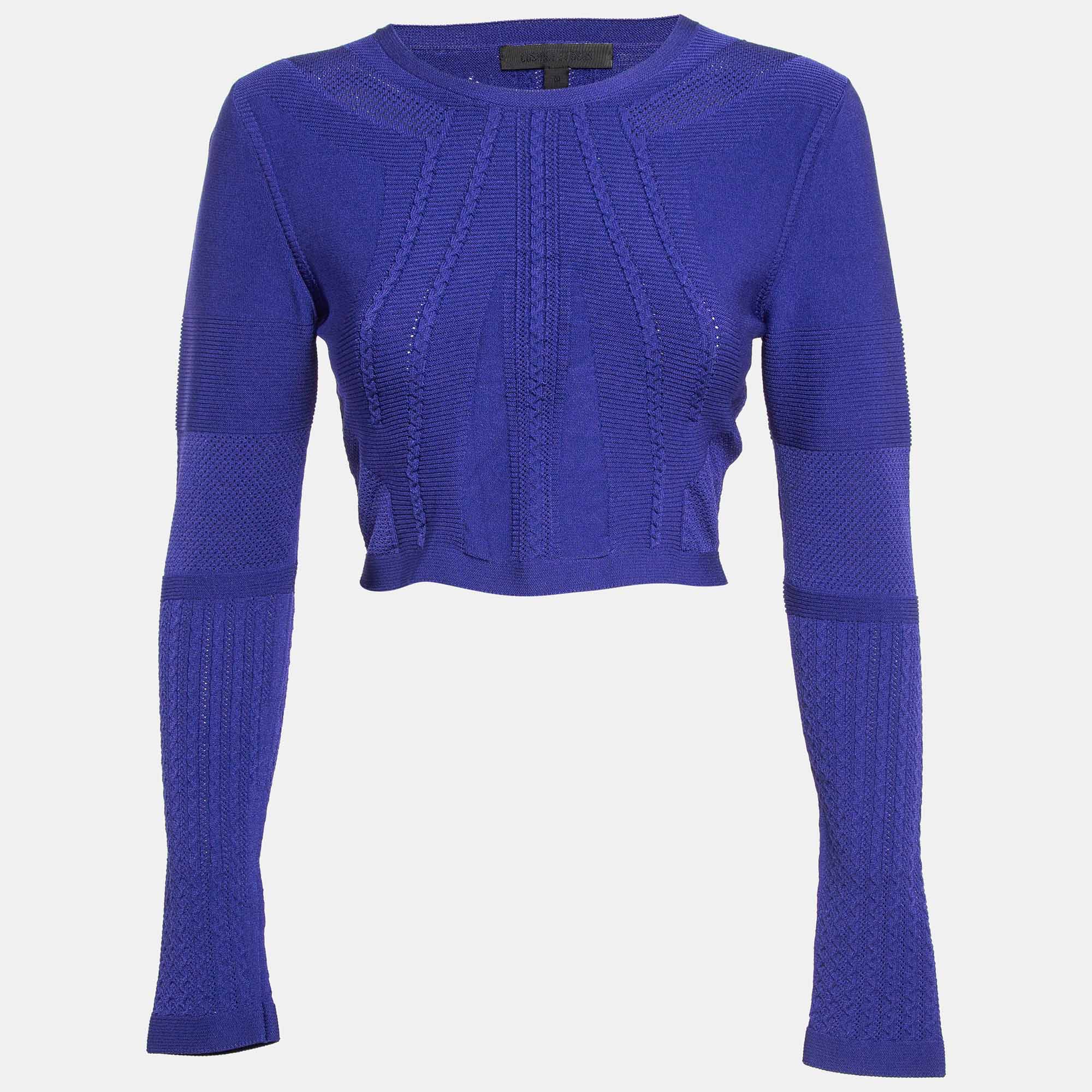 Cushnie et Ochs Purple Stretch Knit Long Sleeve Crop Top M