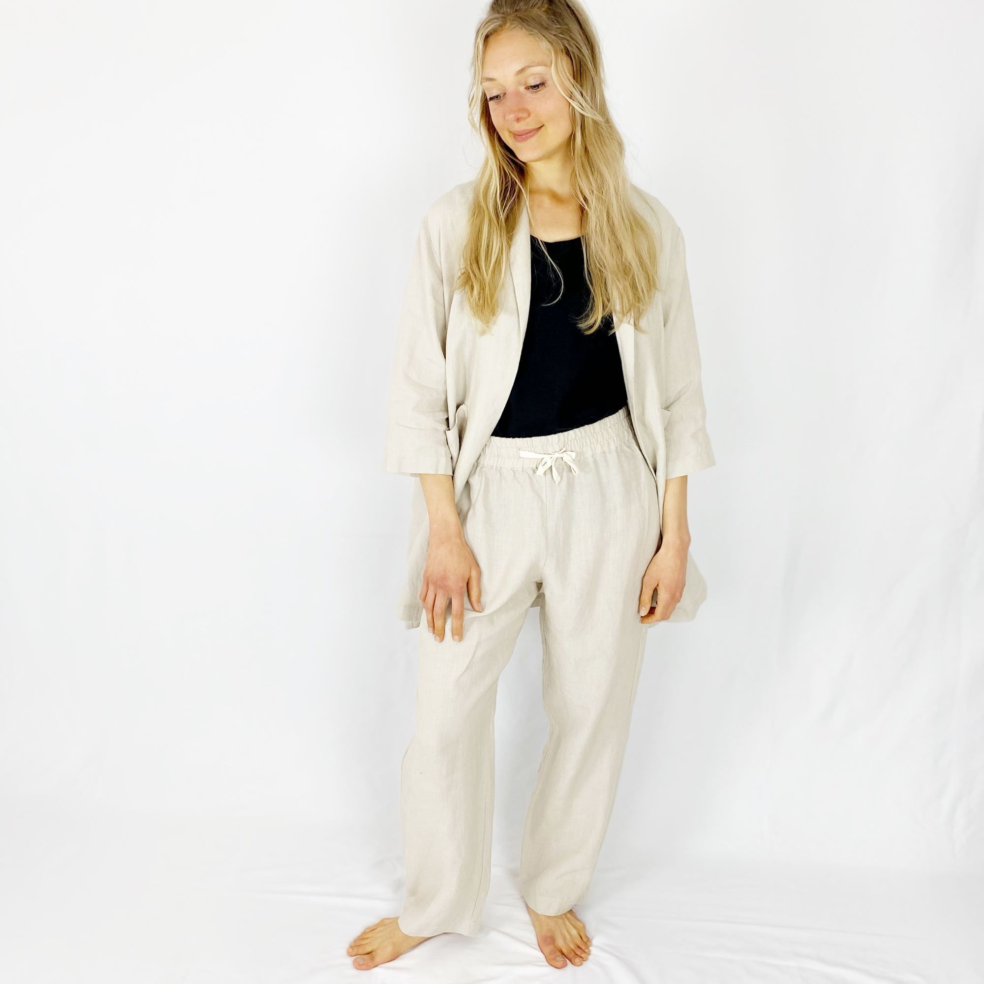 Custom Beige Linen Pants Women European Handcrafted For Tailored Comfort & Style Mothers Day Gift