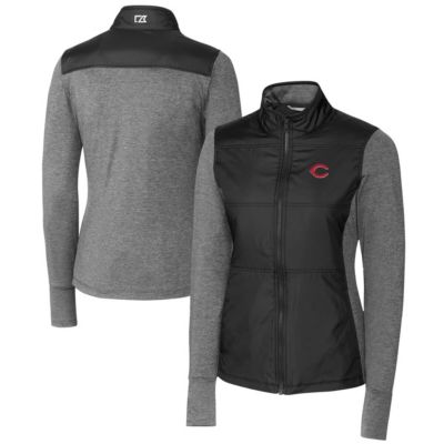 Cutter & Buck MLB Cincinnati Reds DryTec Stealth Hybrid Quilted Full-Zip Windbreaker Jacket, Black, Medium