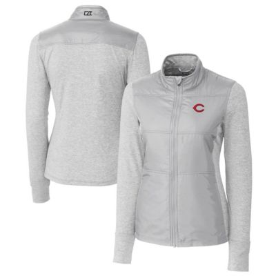 Cutter & Buck MLB Cincinnati Reds DryTec Stealth Hybrid Quilted Full-Zip Windbreaker Jacket, Gray, XS