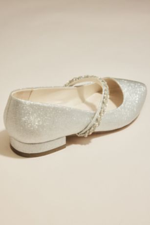 DB Studio Crystal Rope Twist Strap Low Block Heel Mary Janes Shoes in Silver Size: 7.5 David's Bridal