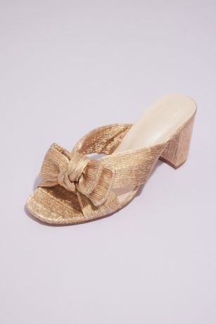 DB Studio Pleated Metallic Bow Mules in Rose Gold Size: 5 David's Bridal