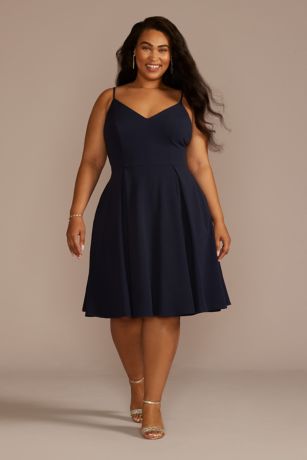 DB Studio Short Stretch Crepe Spaghetti Strap A-Line Dress in Navy Size: 22 David's Bridal