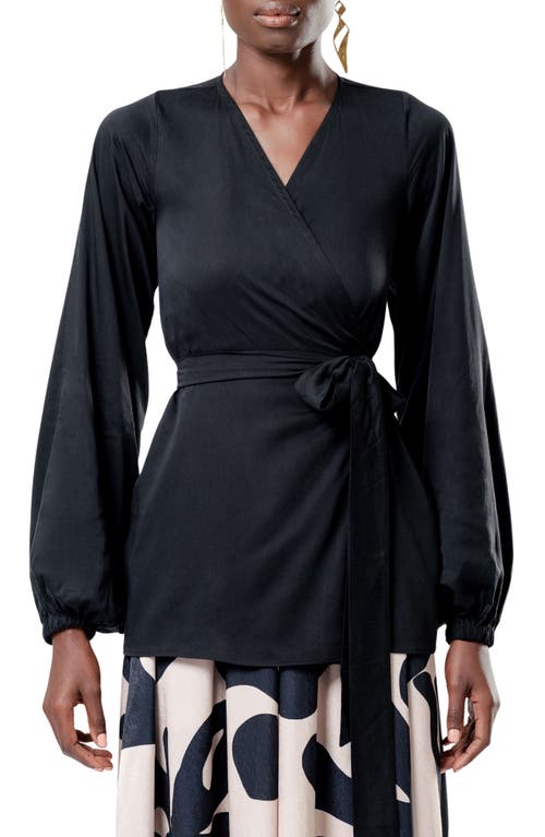 DIARRABLU Nina Satin Wrap Top in Black at Nordstrom, Size Small