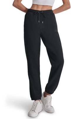 DKNY Sport Women's Varsity Embroidered Logo Joggers with Pockets, Black, X-Large