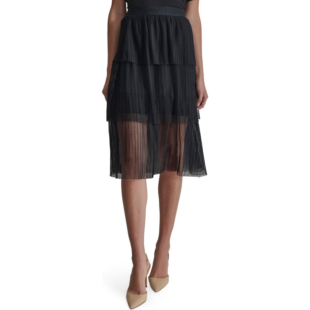 DKNY Tiered Plissé Mesh Skirt in Black at Nordstrom, Size X-Small