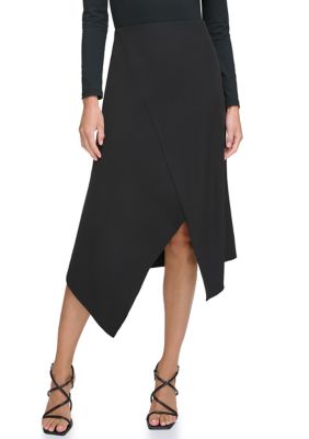 DKNY Women's Asymmetrical Hem Long Skirt, Black, 16