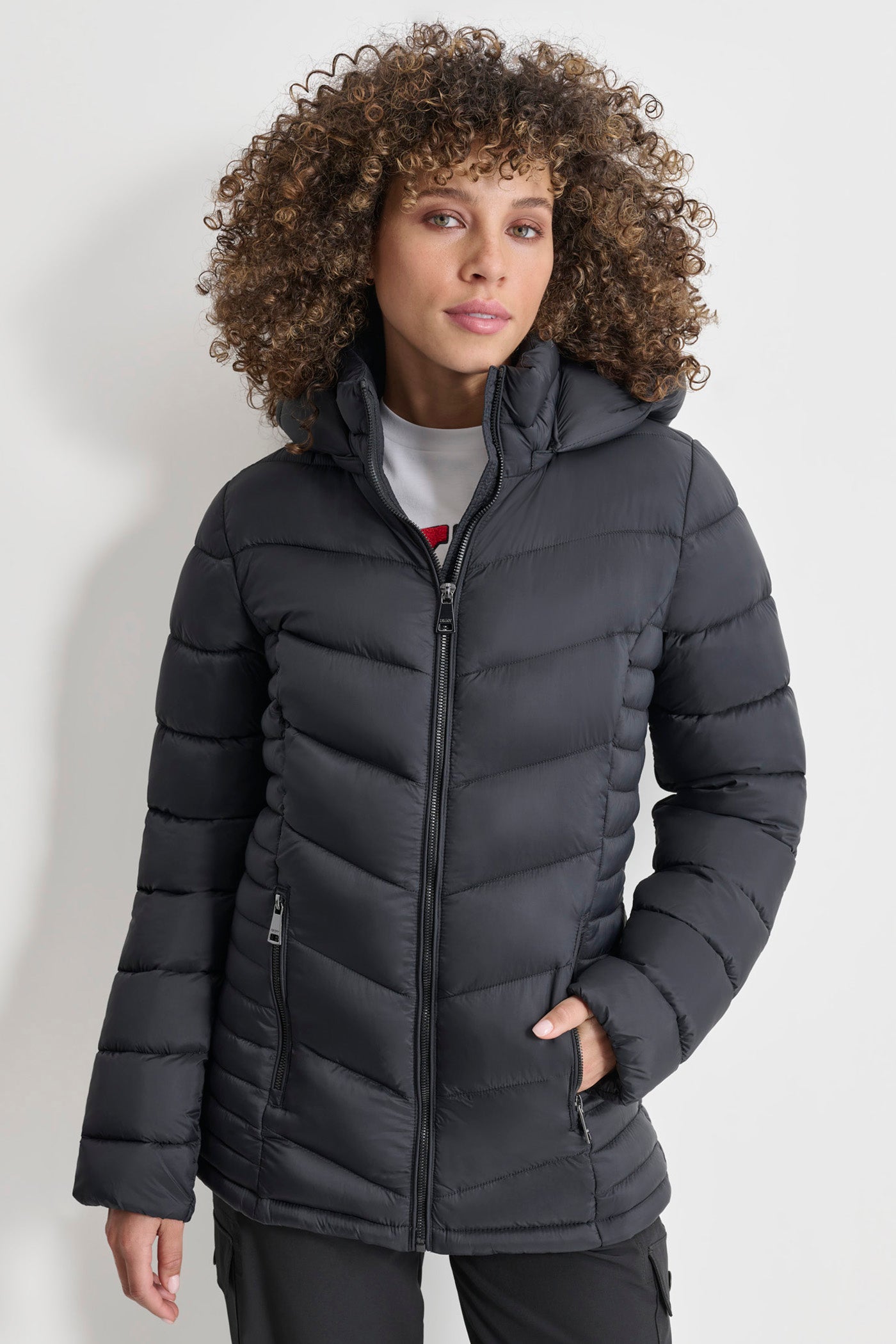 DKNY Women's Lightweight Puffer Jacket in Black Size 2XS