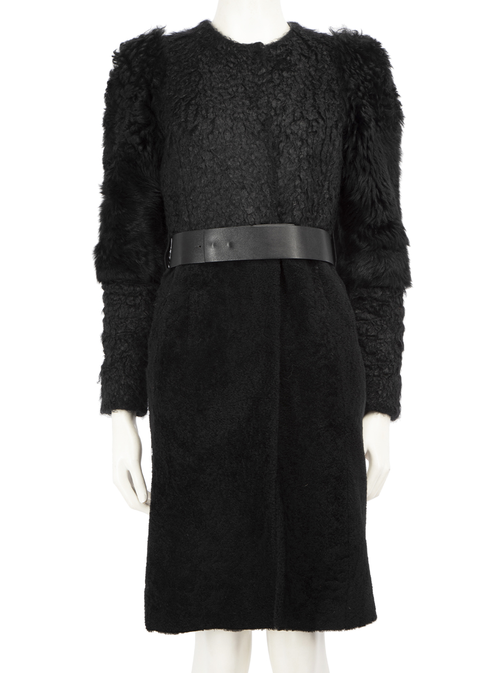 DROMe Black Shearling Belted Coat