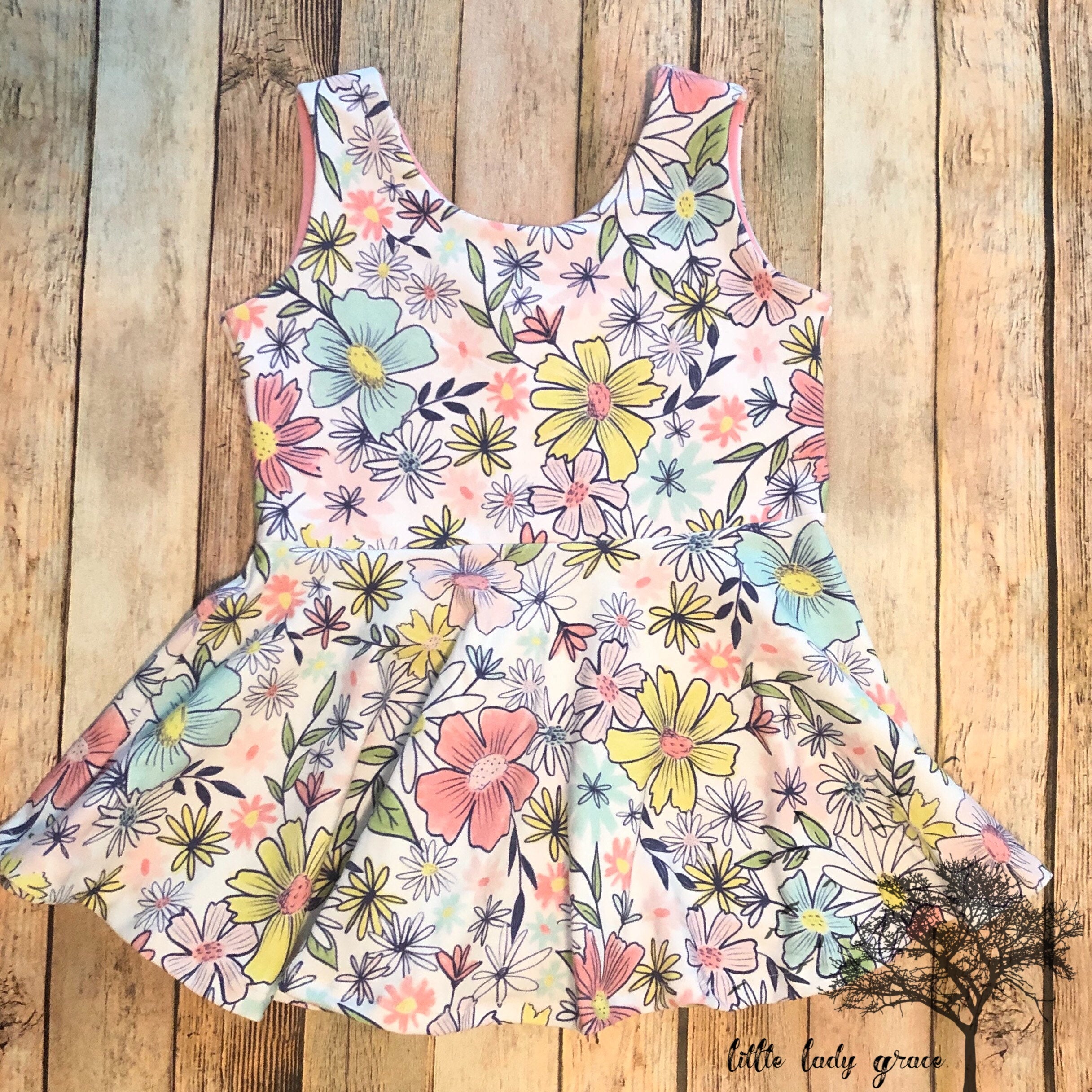 Daisy Flower Floral Print Peplum Top - Baby Toddler Childrens Ruffle Shirt - Pink Yellow Aqua Blue Spring