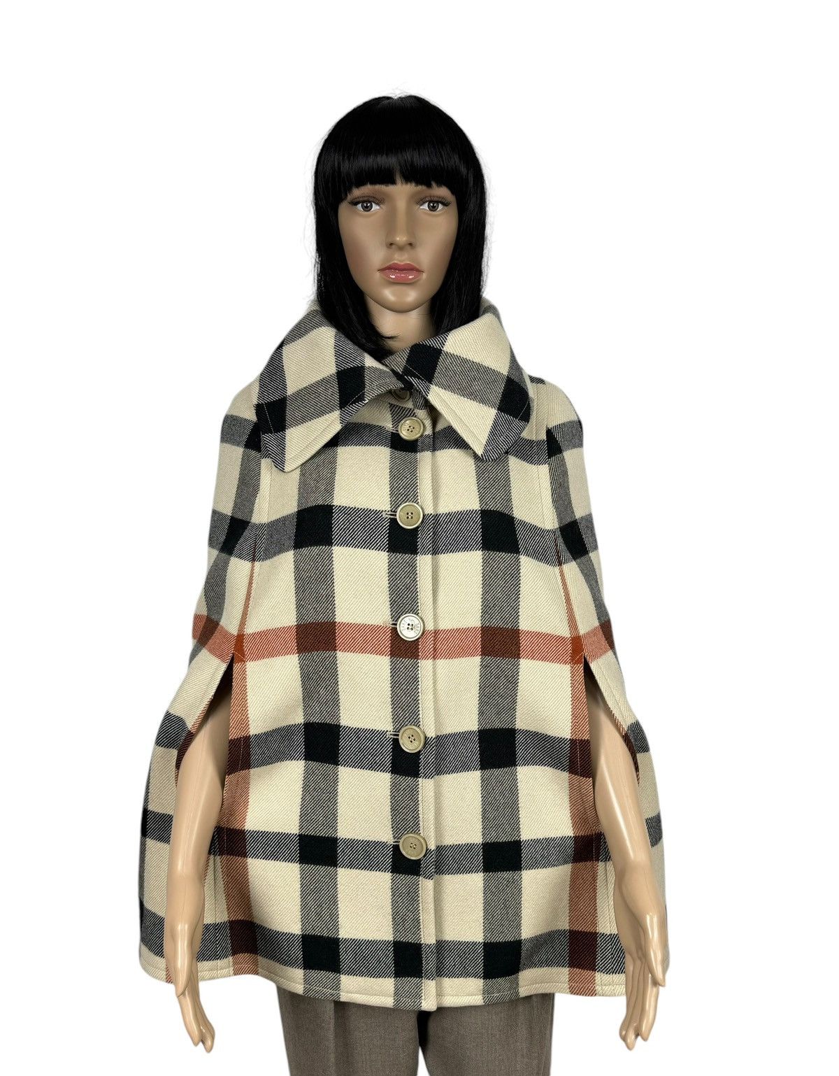 Daks London Plaid Wool-Cotton Cape Coat Size Uk10 It42, Women's