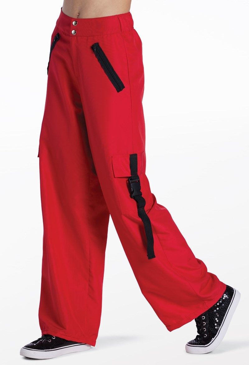 Dance Pants - Buckle Strap Cargo Pants - Red - Large Adult - 17288