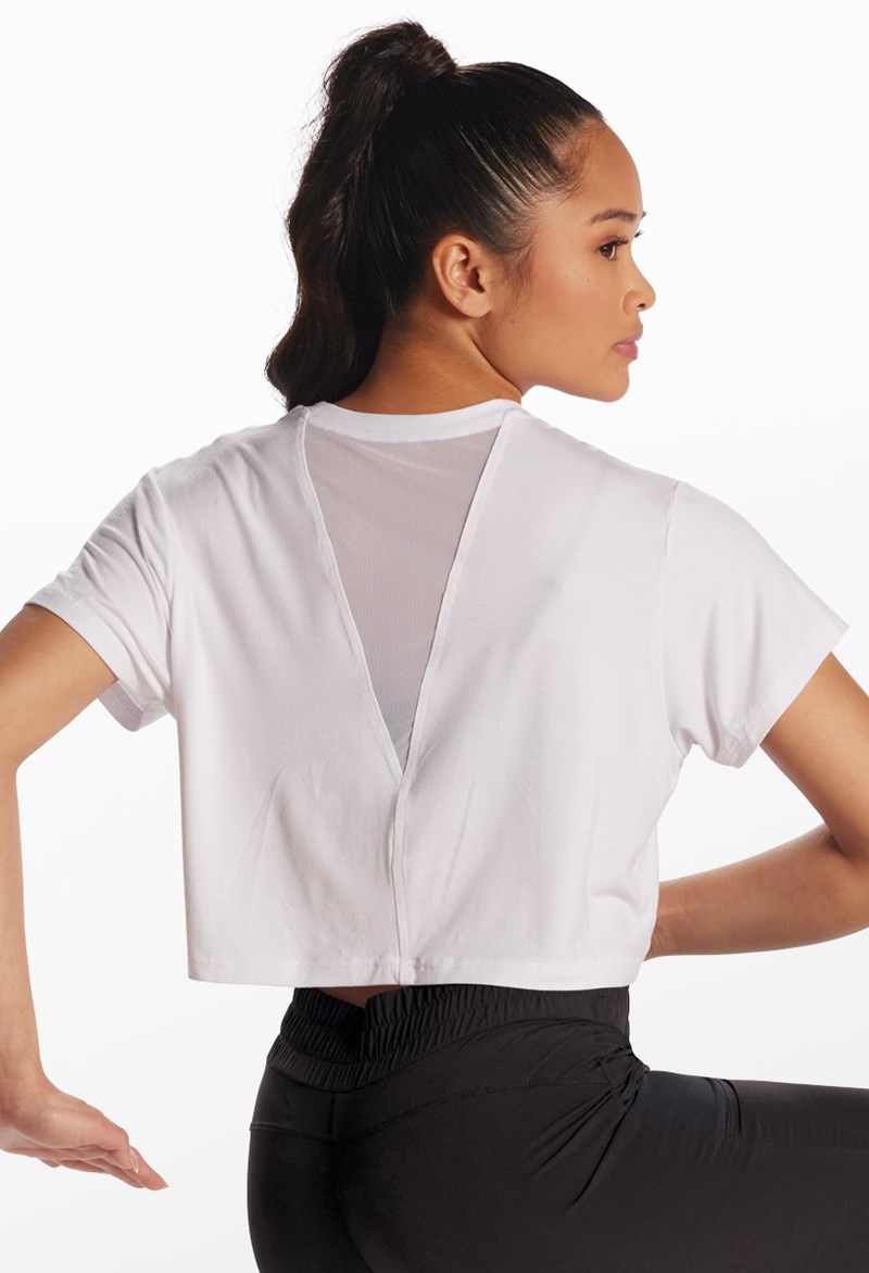 Dance Tops - Cropped Mesh V-Back Tee - White - Intermediate Child - 14278