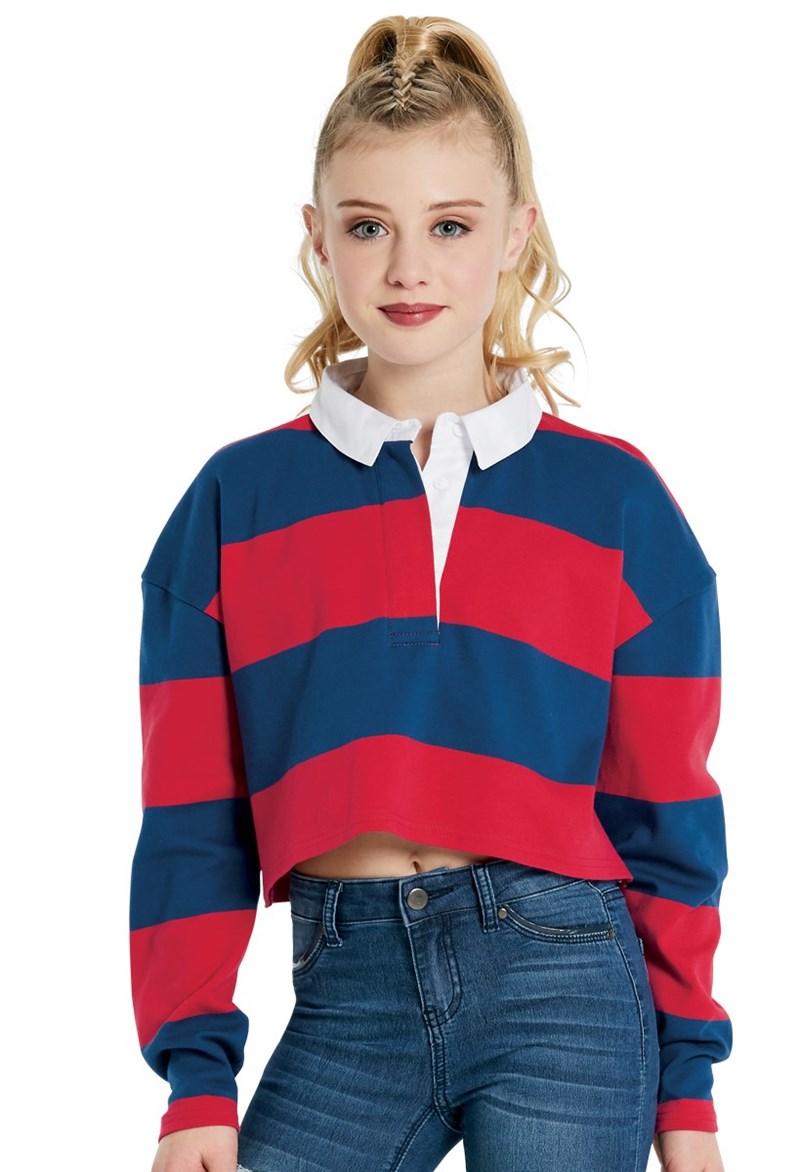 Dance Tops - Cropped Rugby Shirt - NAVY/RED - Large Adult - AH11238