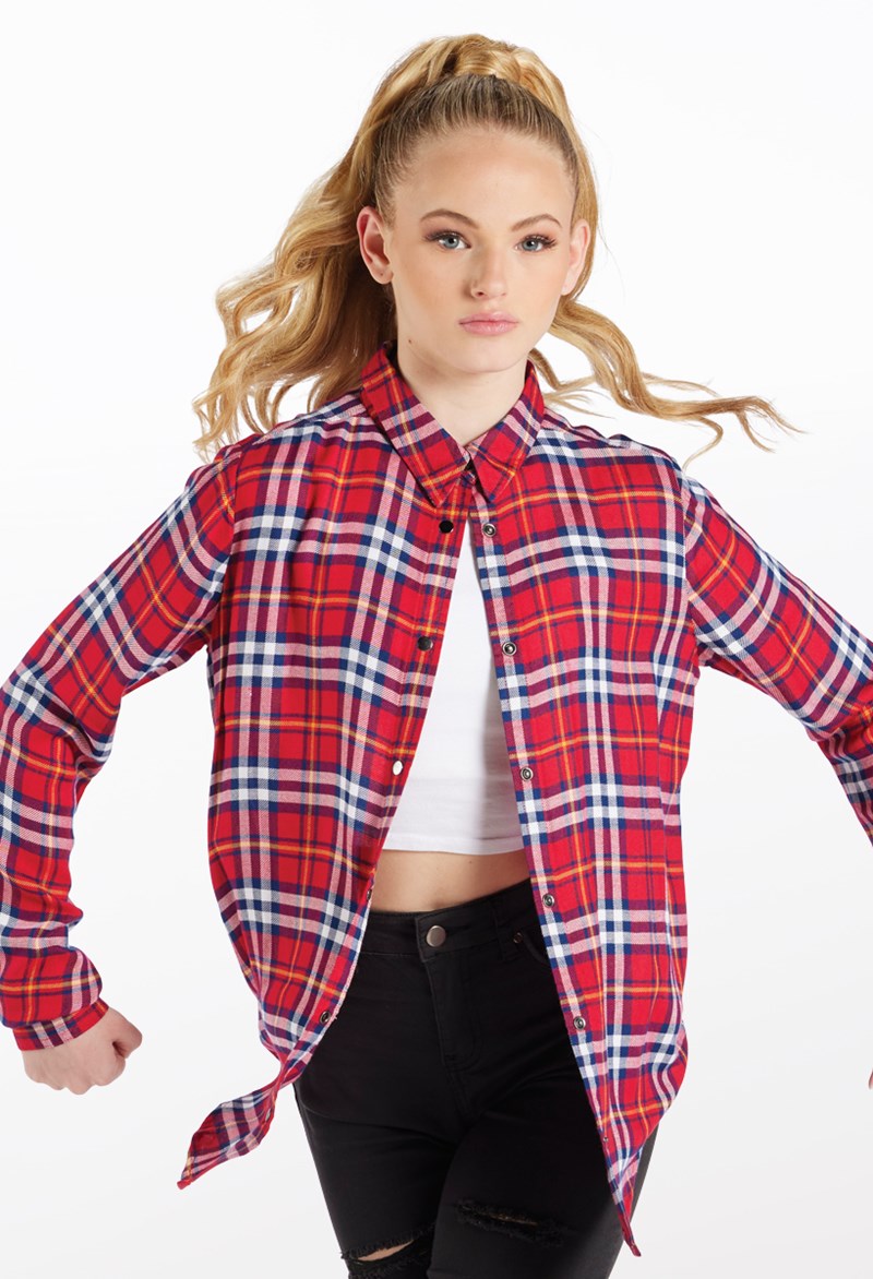 Dance Tops - Plaid Long Sleeve Shirt - Red - Large Adult - 15166