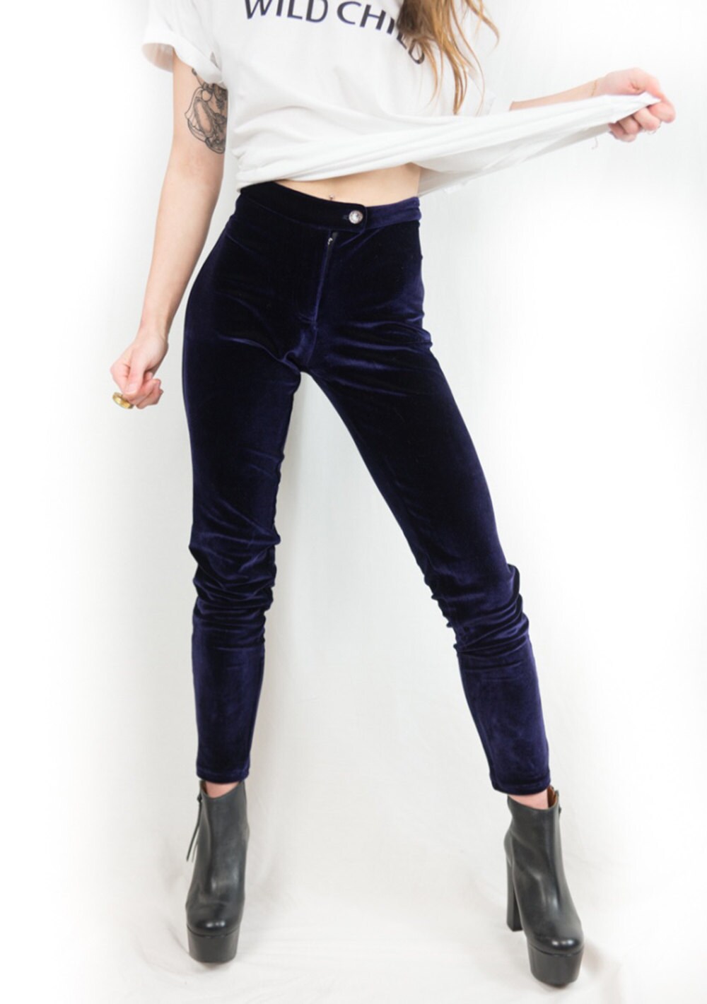 Danna Blackberry Stretch Velvet High-Waisted Skinny Leg Pants