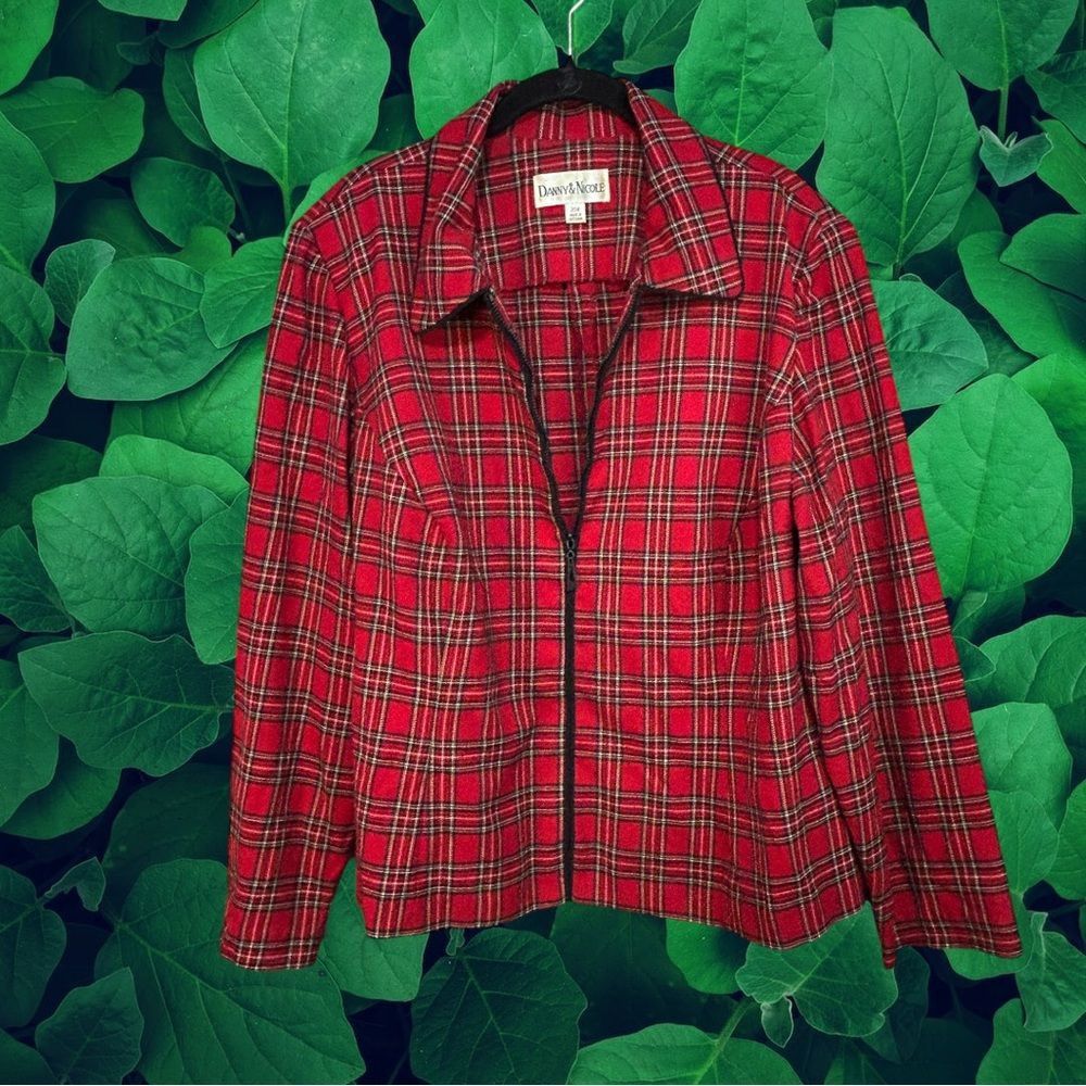 Danny & Nicole Zip Front Red Plaid Shacket Shirt/ Jacket Si, Women's (Size 3xl)