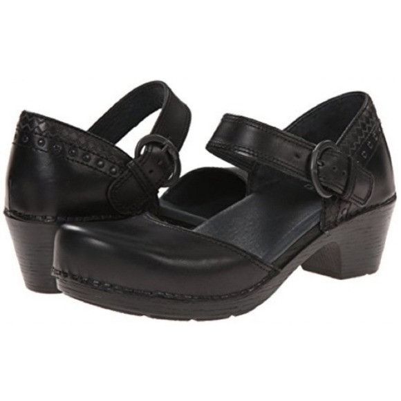 Dansko Makenna Black Leather Chunky Heel Shoes Buckle Mary Janes, Women's (Size 6.5)