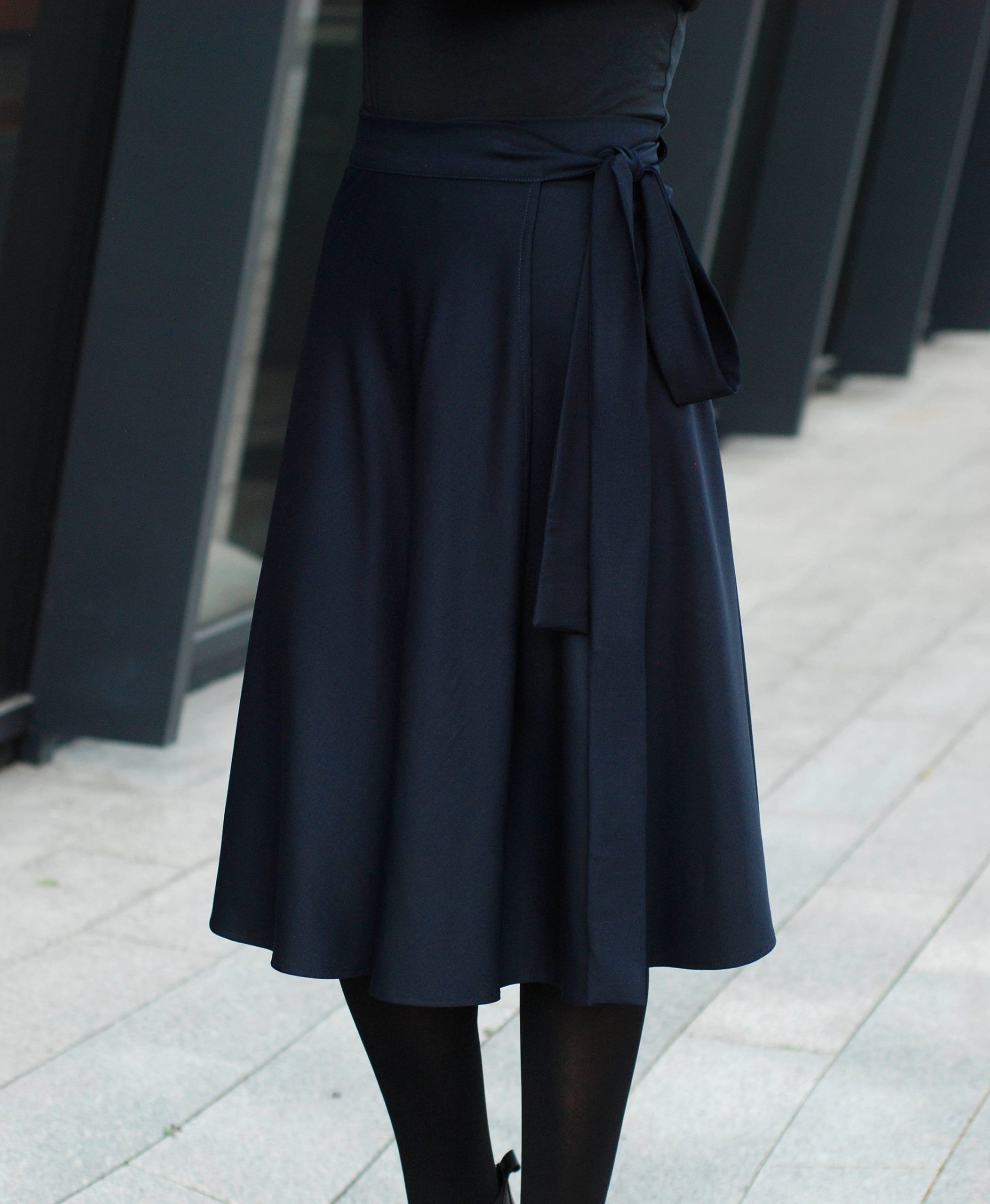 Dark Blue Wool Wrap Skirt, High Waisted Skirt, Natural Skirt For Women, Mid-Calf Blue, Dark Blue Circle Skirt/Midi Length