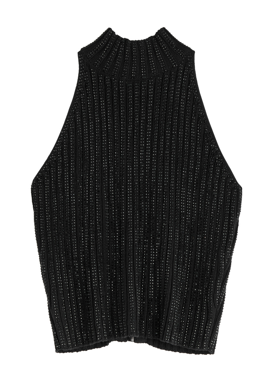 David Koma Crystal-embellished Ribbed-knit top - Black - S (UK8-10 / S)