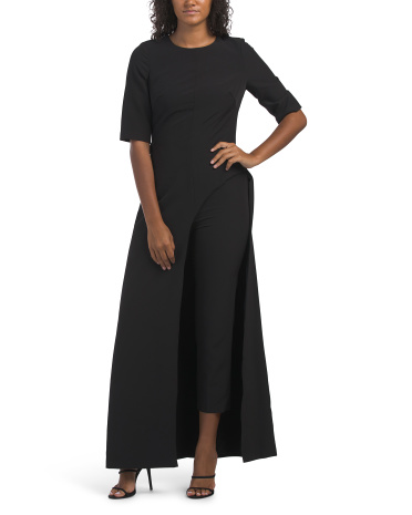 Davina Asymmetrical Front Jumpsuit With Skirt Overlay for Women | Polyester/Spandex