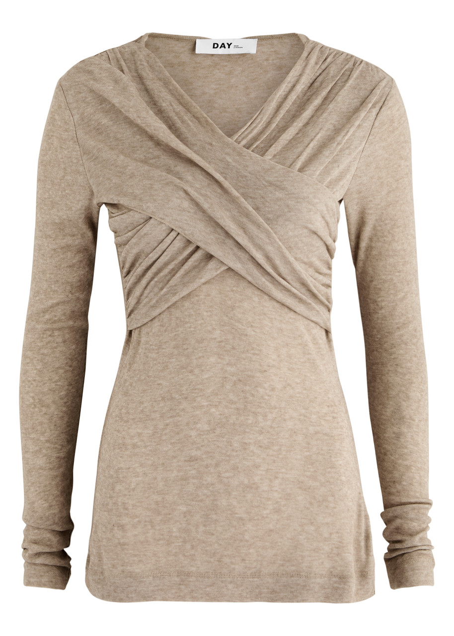 Day Birger ET Mikkelsen Kira Wrap-effect Cotton-blend top - Beige - M (UK12 / M)