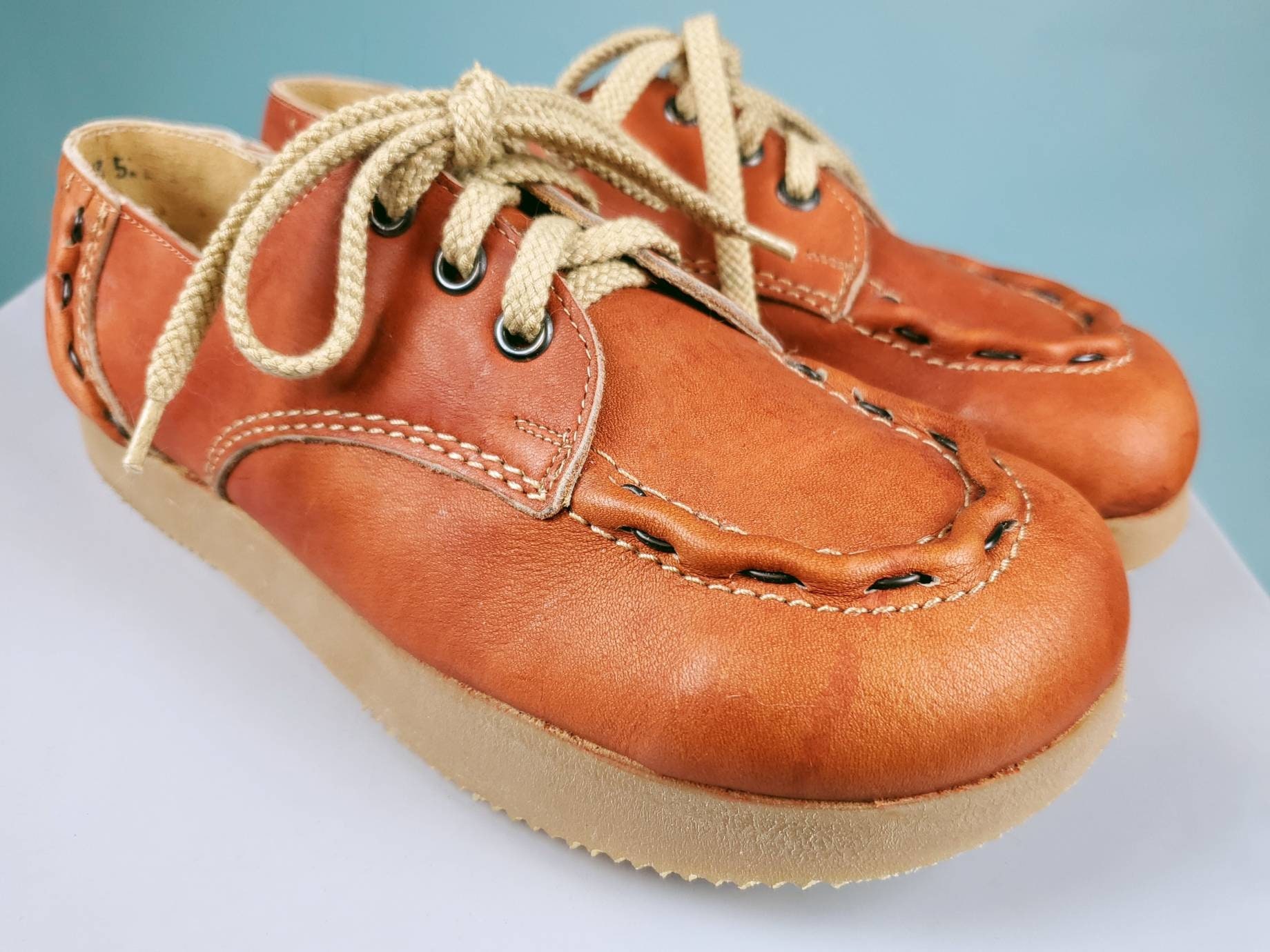 Deadstock 1970S Lace-Up Loafers With A Chunky Stitched Moc Toe & Kalso-Style Sole. Vintage Fall Walking Shoes. So Much Personality | Size 7