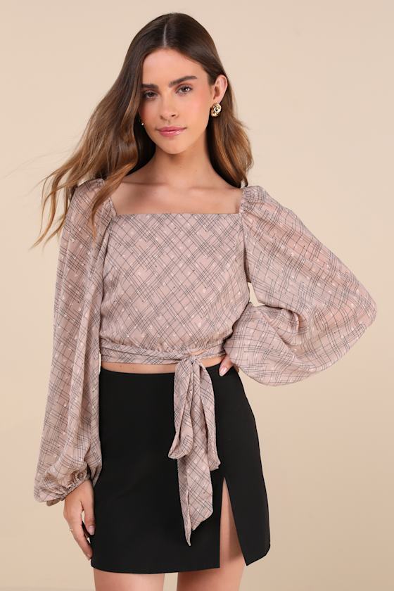 Dedicatedly Chic Taupe Printed Balloon Sleeve Wrap Top