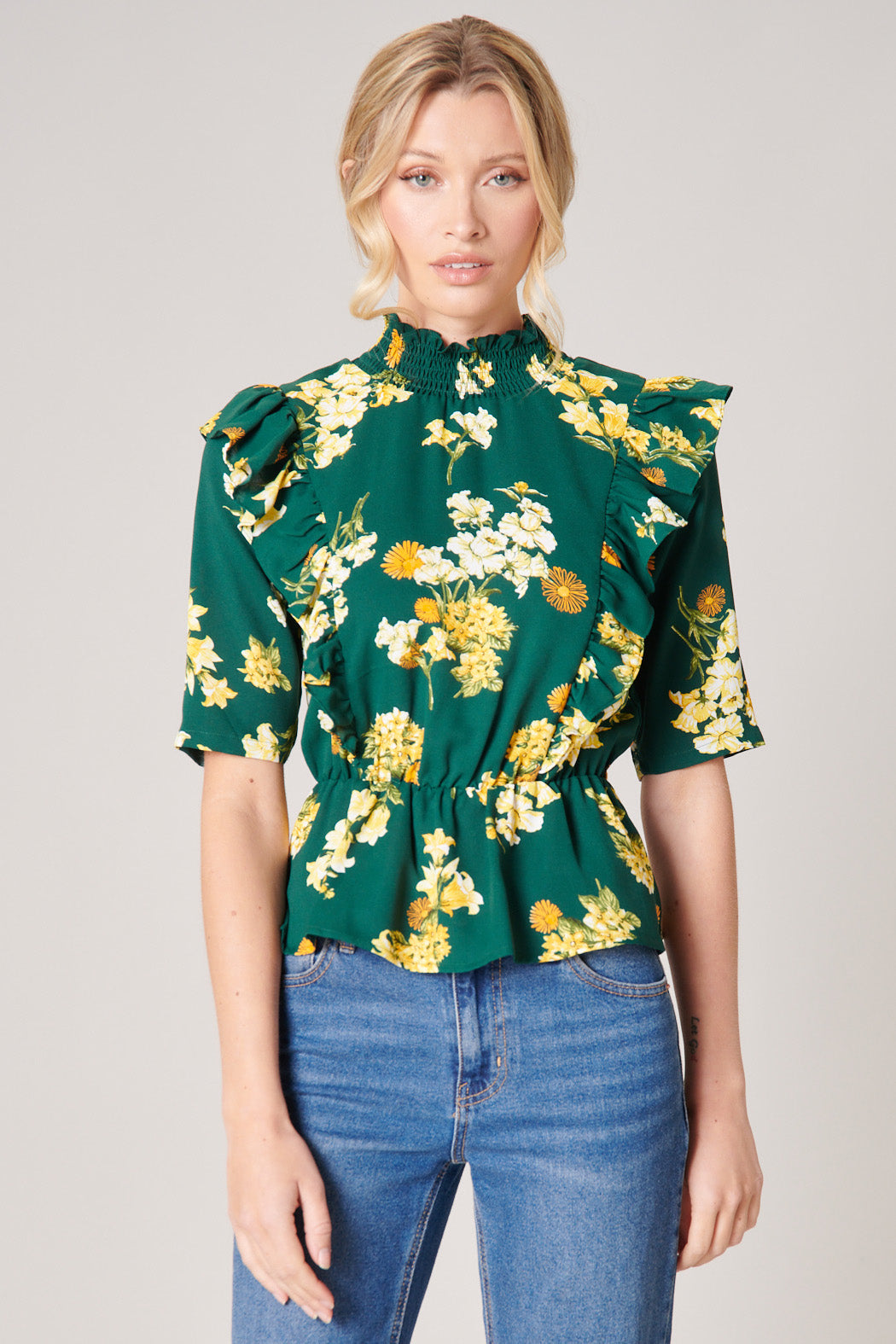 Delliah Floral Ruffle Peplum Top