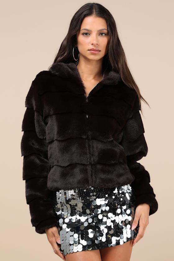 Deluxe Comfort Dark Brown Faux Fur Hooded Jacket