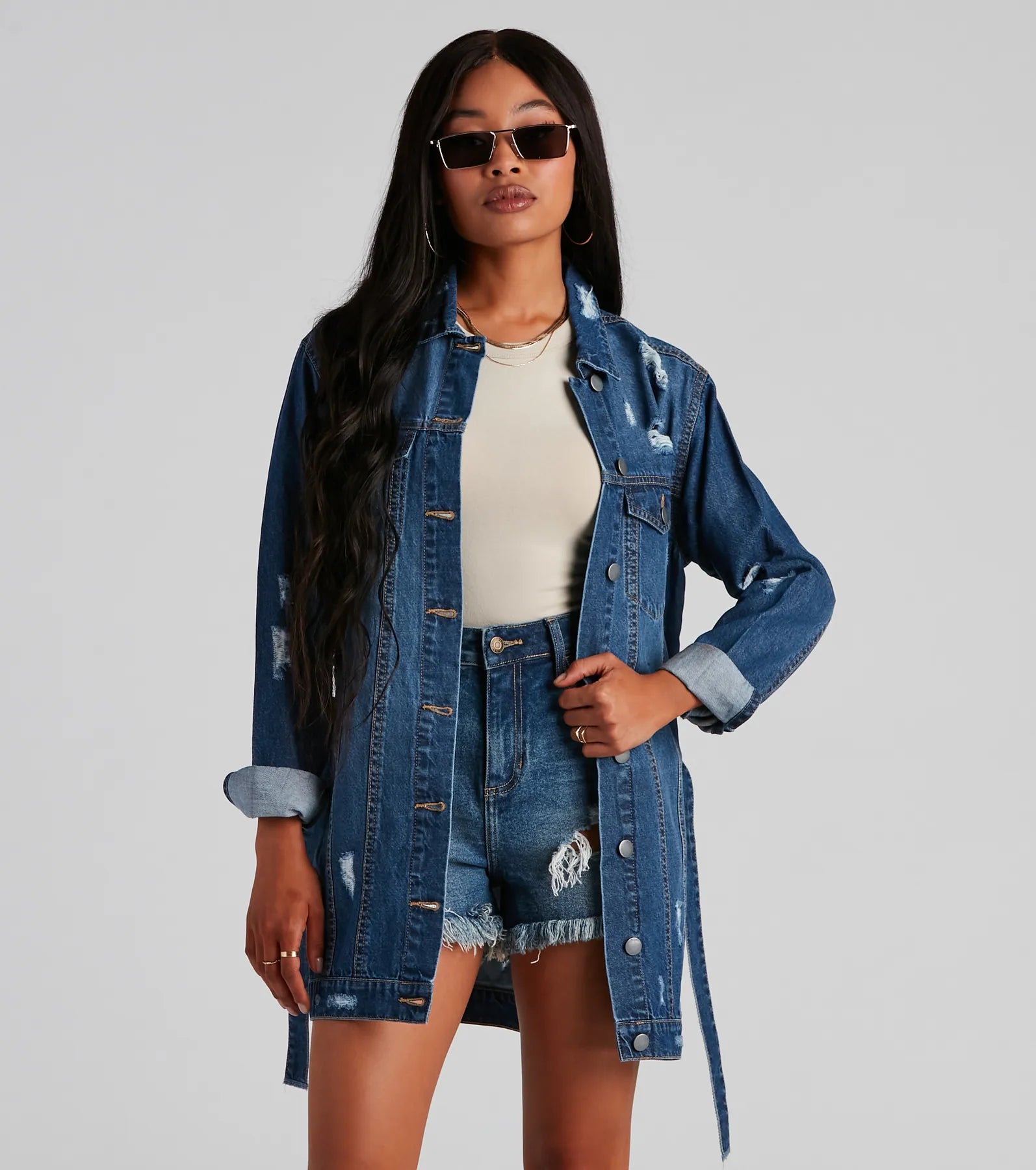 Denim Babe Belted Long Jean Jacket